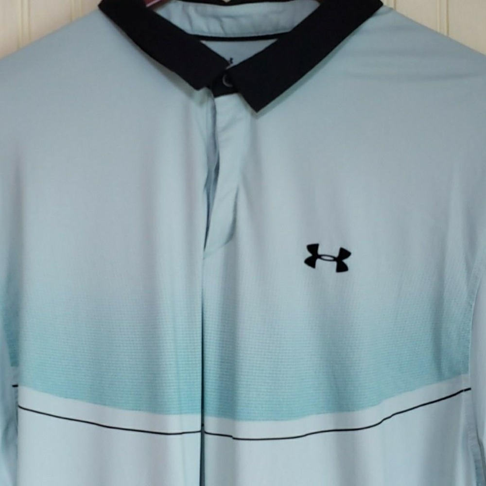 Under Armour HeatGear Polo Shirt Mens XL Blue Stripe Golf Performance‎ Top